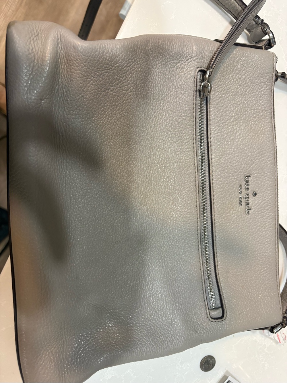 kate spade Pebbled Leather Messenger Bag - Light Gray